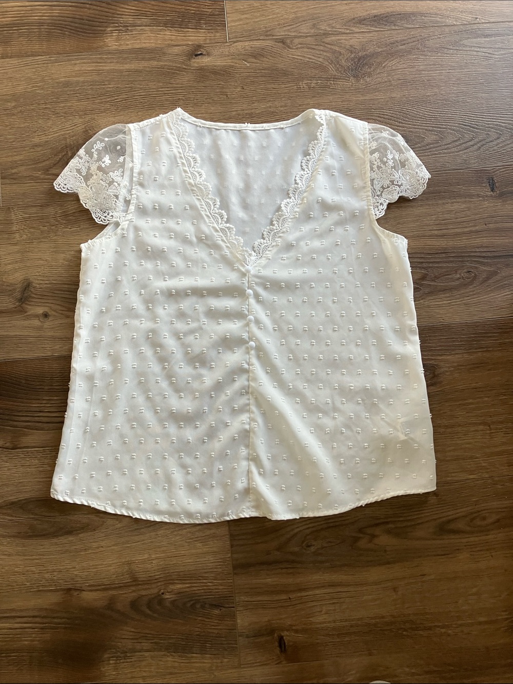 SHEIN White Lace Cap-Sleeve V-Neck Blouse